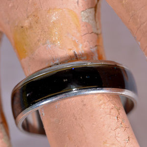 SOLD retro black glitter jelly stripe ring silver tone 8.75